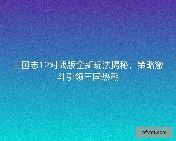 三国志12对战版全新玩法揭秘，策略激斗引领三国热潮